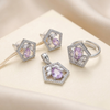 Lavender Crystal Geometric Jewellery Set – Ring, Pendant & Stud Earrings