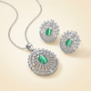 Graceful Luxurious Green Stone Pendant & Earrings Set for Women | Premium Silver-Tone Floral Designer Jewelry | Timeless Elegant Party Wear