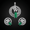 Graceful Luxurious Emerald Green CZ Pendant & Earrings Set for Women | Premium Silver-Tone Floral Designer Jewelry | Timeless Party & Wedding Wear