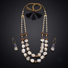 Handcrafted Dual-Layer Mother of Pearl & Pearl Beaded Necklace Set with Blue Enamel Accents and Matching Drop Earrings