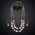 Handcrafted Dual-Layer Mother of Pearl & Pearl Beaded Necklace Set with Blue Enamel Accents and Matching Drop Earrings