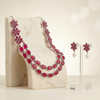 Ruby Blossom Silver-Tone Statement Necklace & Drop Earring Set