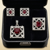 SQUARE RUBY – DIAMOND EMBELLISHED PENDANT, EARRINGS AND RING SET
