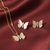 Luxurious White Butterfly Pendant Chain & Stud Earrings Set – Gold-Toned Zircon Accent Jewellery Set for Women