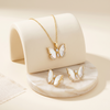 Luxurious White Butterfly Pendant Chain & Stud Earrings Set – Gold-Toned Zircon Accent Jewellery Set for Women