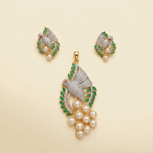 Elegant Peacock-Inspired Pendant & Earrings