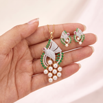 Elegant Peacock-Inspired Pendant & Earrings