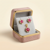Radiant Crimson Halo Pendant & Stud Earring Set
