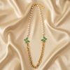 Pearl & Green Enamel Butterfly Gold-Toned Anti Tarnish Premium Necklace
