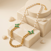 Pearl & Green Enamel Butterfly Gold-Toned Anti Tarnish Premium Necklace
