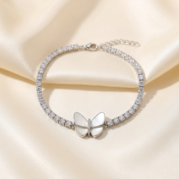 Ethereal Monarch Mother of Pearl & White Stone Tennis Tarnish-Resistant Bracelet