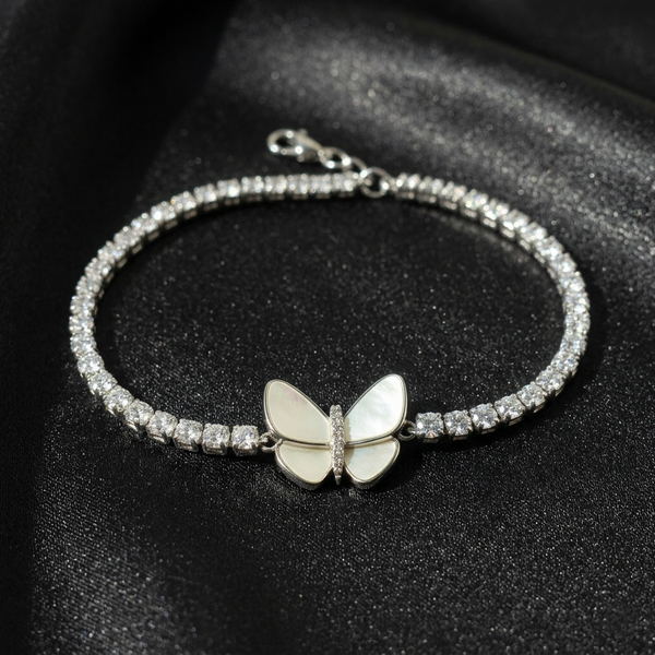 Ethereal Monarch Mother of Pearl & White Stone Tennis Tarnish-Resistant Bracelet