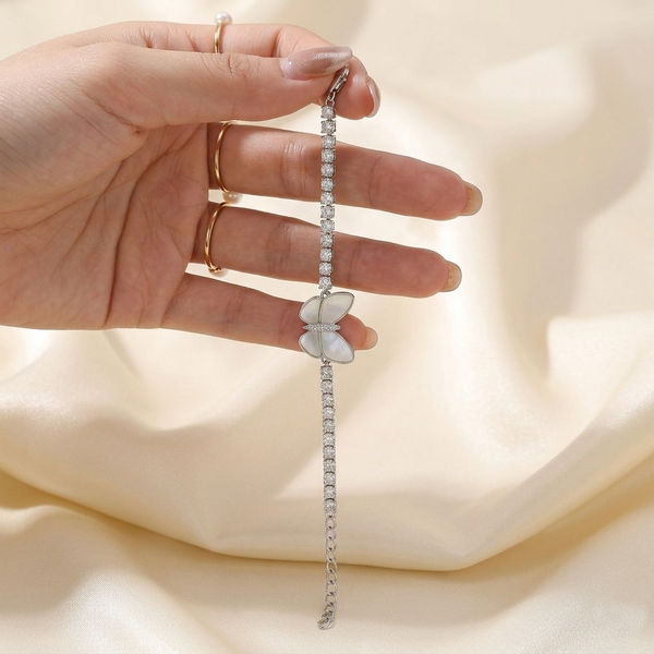 Ethereal Monarch Mother of Pearl & White Stone Tennis Tarnish-Resistant Bracelet