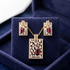 Royal Ruby AD Pendant Set with Stud Earrings – Gold Plated Geometric Crystal Jewellery Set