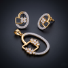 Luxury Gold-Tone AD Floral Heart Pendant & Stud Earrings Set | Sparkling Cubic Zirconia Designer Jewelry for Women