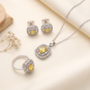 Premium Silver-Tone AD Pendant, Stud Earrings & Finger Ring Set with Yellow Oval Stone | Elegant CZ Halo Jewellery Set for Women