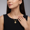 Premium Silver-Tone AD Pendant, Stud Earrings & Finger Ring Set with Yellow Oval Stone | Elegant CZ Halo Jewellery Set for Women