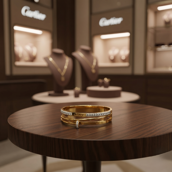 Stylish Crystal Nail-Inspired Gold-Tone Bangle – Elegant Designer Statement Jewellery for Women