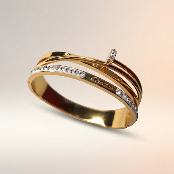 Stylish Crystal Nail-Inspired Gold-Tone Bangle – Elegant Designer Statement Jewellery for Women