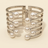 Elegant Silver-Tone Multi-Line Pearl Cuff Bangle for Women | Statement Open Bracelet with Luxe Pearl Accents