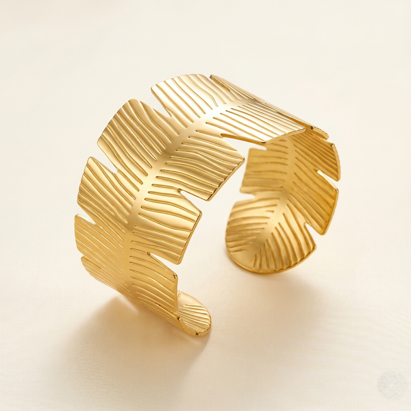 Gold-Tone Textured Statement Anti tarnish Cuff Bangle for Women | Contemporary Wide Open Bracelet