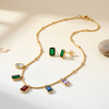 Delicate Multicolor Crystal Anti-Tarnish Necklace & Emerald Green Stud Earrings Set