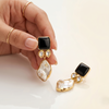Black Onyx & Baroque Pearl Statement Drop Earrings