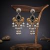 Vintage Dual-Tone Black Stone & Pearl Drop Earrings