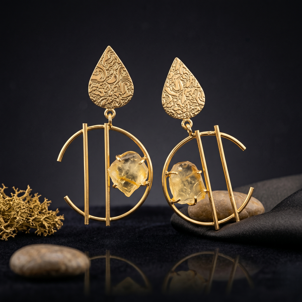Aurora Geometric Natural Stone Statement Drop Earrings