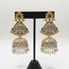 Antique Dual-Tone Pearl Jhumka Earrings with Turquoise Stone | Oxidised Ethnic Statement Earrings for Women