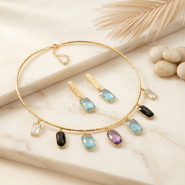 Aurora Multicolor Gemstone Statement Necklace & Earrings Set