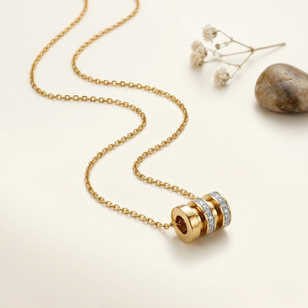 Classic Crystal Barrel Pendant Necklace – Gold-Tone Minimalist Statement Chain for Women