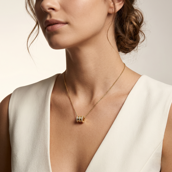 Classic Crystal Barrel Pendant Necklace – Gold-Tone Minimalist Statement Chain for Women