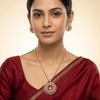 Luxury Floral Halo Pendant & Stud Earrings Set – Gold-Tone Baguette CZ with Ruby Pink Petal Design