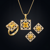 Royal Citrine Glow Pendant Set with Adjustable Ring – Gold-Plated Statement Jewellery Set