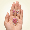 Elegant Pink Marquise Gemstone Teardrop Pendant with Matching Stud Earrings Set