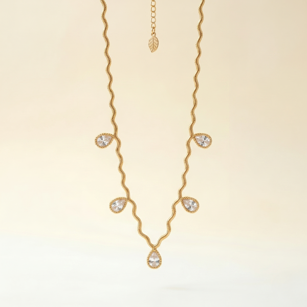 Elegant Gold-Tone Crystal Drop Necklace for Women | Minimal Teardrop Charm Statement Jewellery
