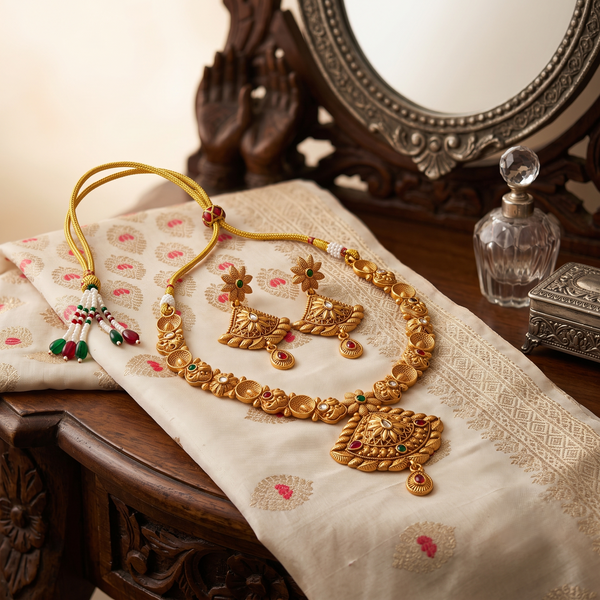 Royal Heritage Gold-Tone Necklace Set with Matching Drop Earrings
