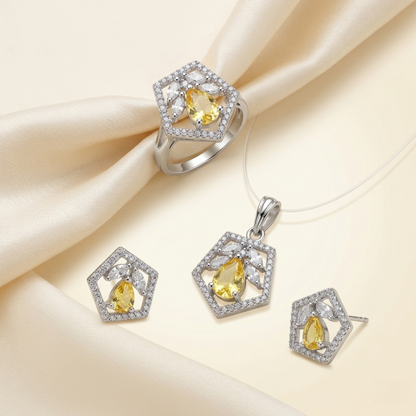 Radiant Pentagonal Yellow Stone Jewellery Set