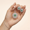 Graceful Luxurious Green Stone Pendant & Earrings Set for Women | Premium Silver-Tone Floral Designer Jewelry | Timeless Elegant Party Wear