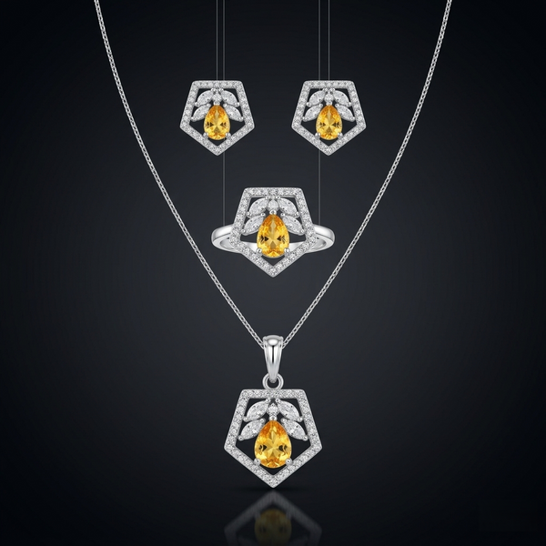 Radiant Pentagonal Yellow Stone Jewellery Set