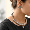 Premium Oxidised Floral Engraved Adjustable Hasli Necklace Set with Matching Floral Stud Earrings | Traditional Statement Jewellery for Women