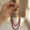 Ruby Blossom Silver-Tone Statement Necklace & Drop Earring Set