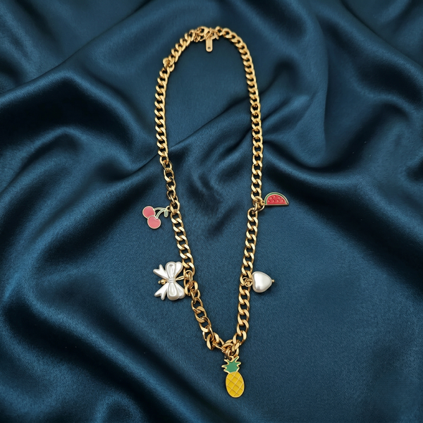 Playful Fruit Charm Gold-Toned Anti Tarnish Chain Necklace