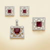 SQUARE RUBY – DIAMOND EMBELLISHED PENDANT, EARRINGS AND RING SET