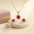 Radiant Crimson Halo Pendant & Stud Earring Set