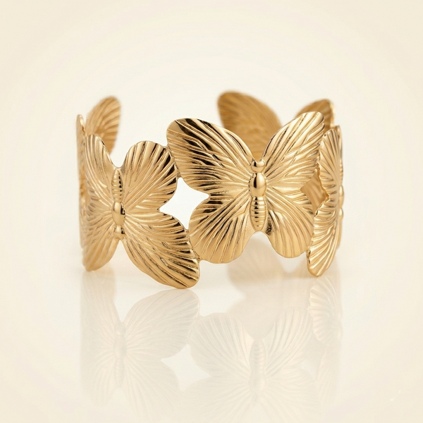 Monarch Garden Cuff– Fine Gold Toned Butterfly Anti Tarnish Statement Bracelet