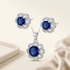 Royal Blue Floral Halo AD Silver-Plated Pendant & Stud Earrings Set
