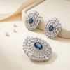 Royal AD Sapphire Bloom Pendant & Stud Earrings Set – Silver-Toned Crystal Floral Design