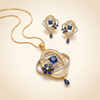 Sapphire Blue AD Geometric Pendant Necklace & Stud Earrings Set for Women | Gold-Plated Geometric Floral Design Jewellery Set ________________________________________